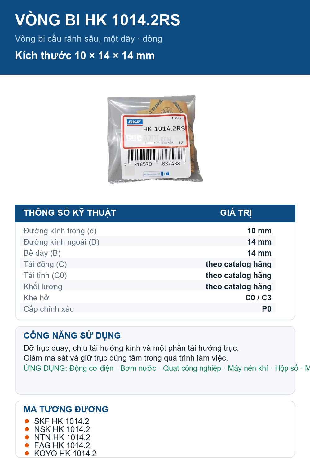 Vòng bi SKF HK 1014.2RS 10x14x14mm — Ảnh thông số (Pinterest)