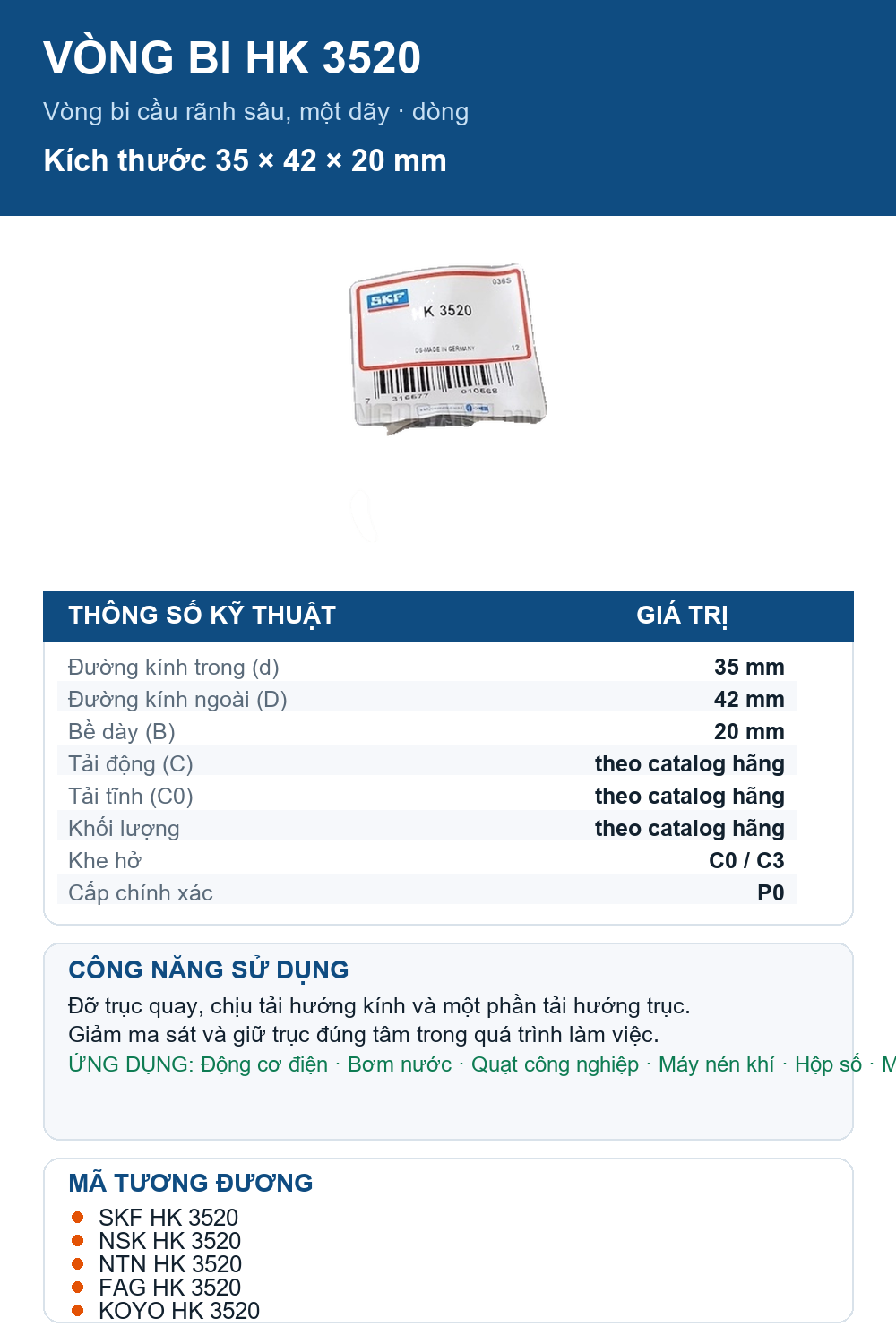 Vòng bi SKF HK 3520 35x42x20mm — Ảnh thông số (Pinterest)