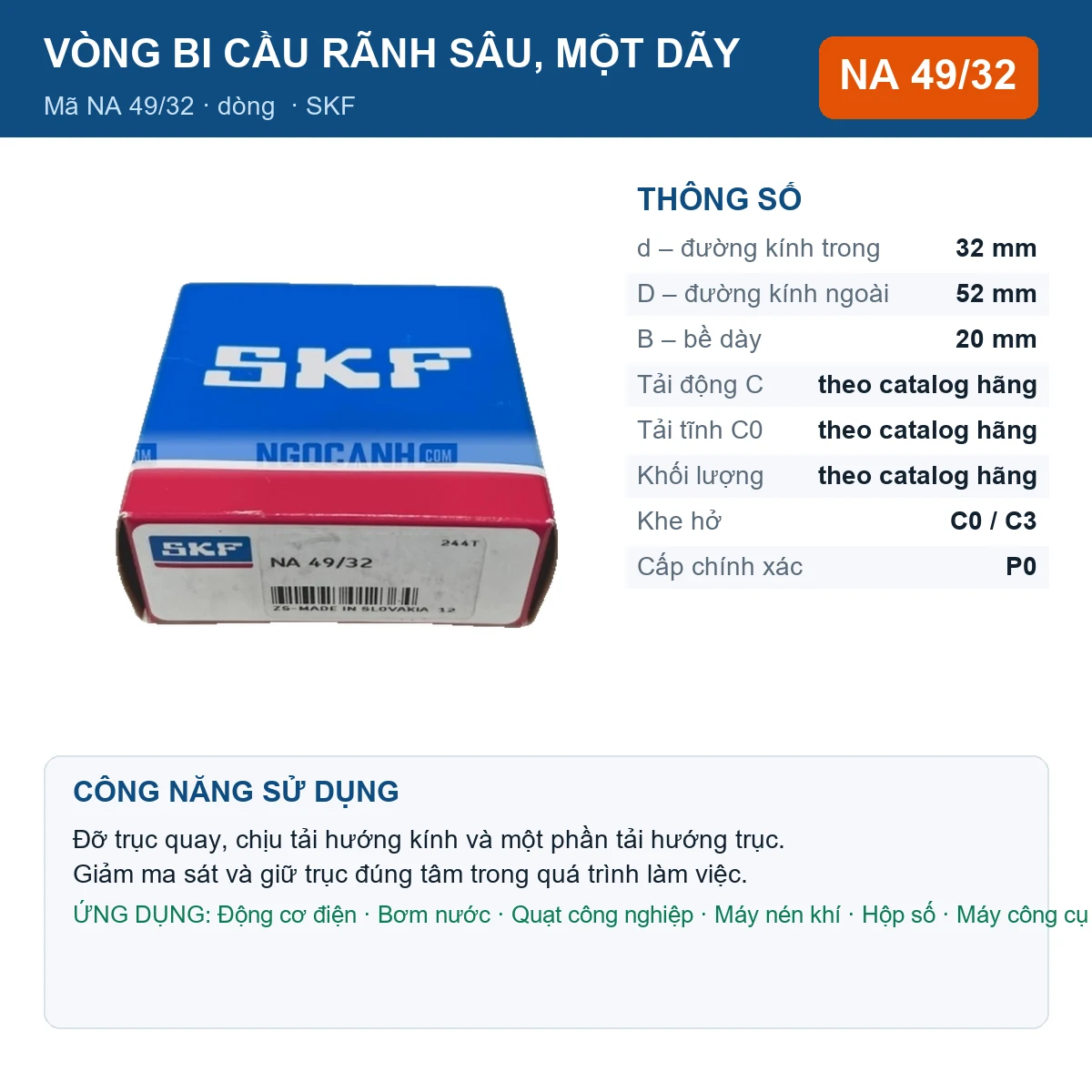 Vòng bi SKF NA 49/32 32x52x20mm — Ảnh đăng sản phẩm (web)