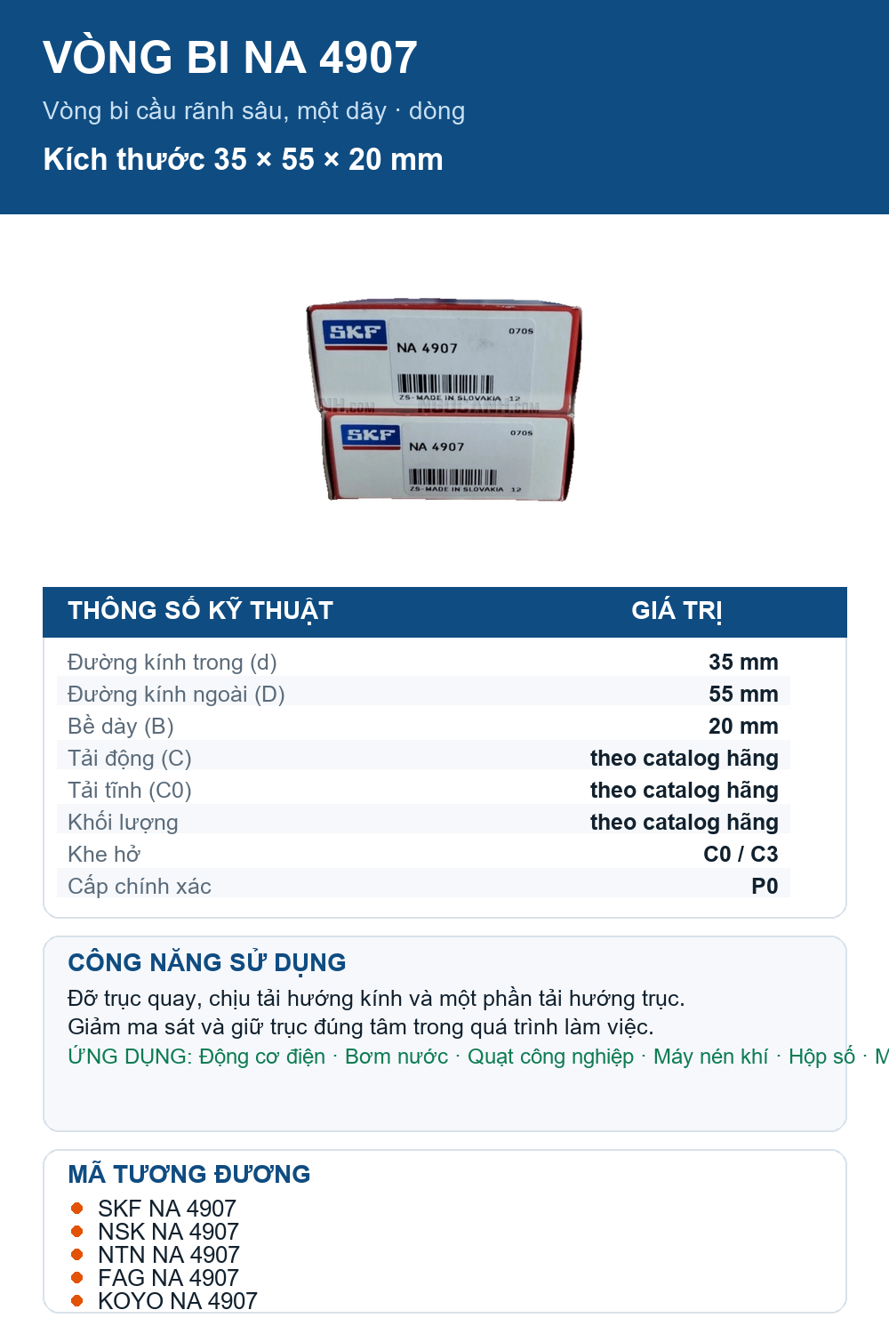 Vòng bi SKF NA 4907 35x55x20mm — Ảnh thông số (Pinterest)