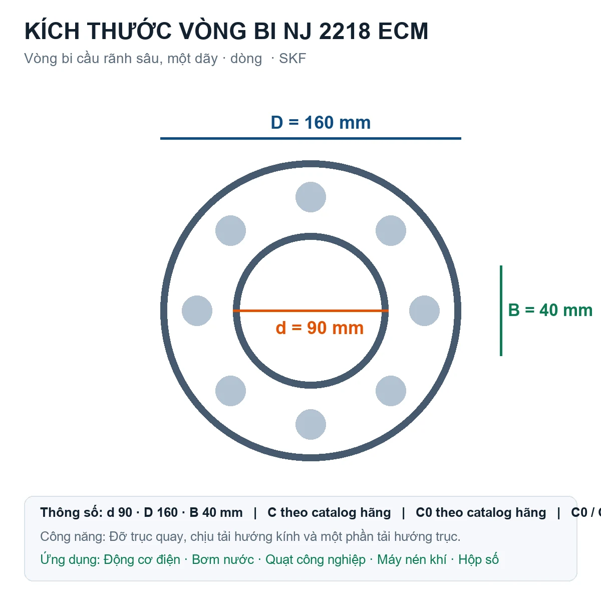 Vòng bi SKF NJ 2218 ECM 90x160x40mm — Bản vẽ kích thước (Google Images)