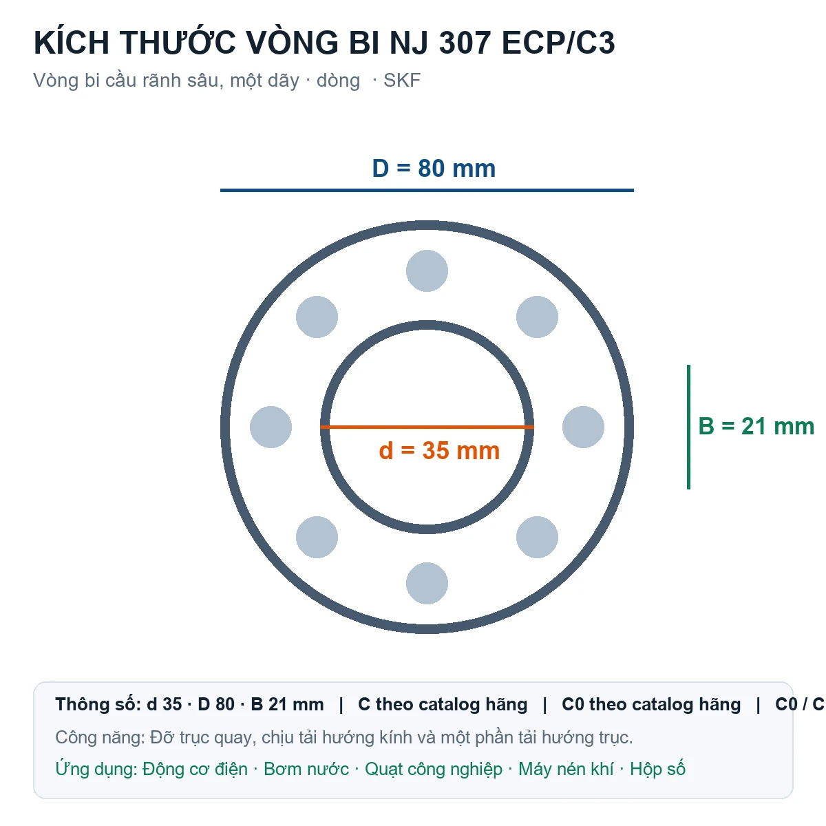 Vòng bi SKF NJ 307 ECP/C3 35x80x21mm — Bản vẽ kích thước (Google Images)