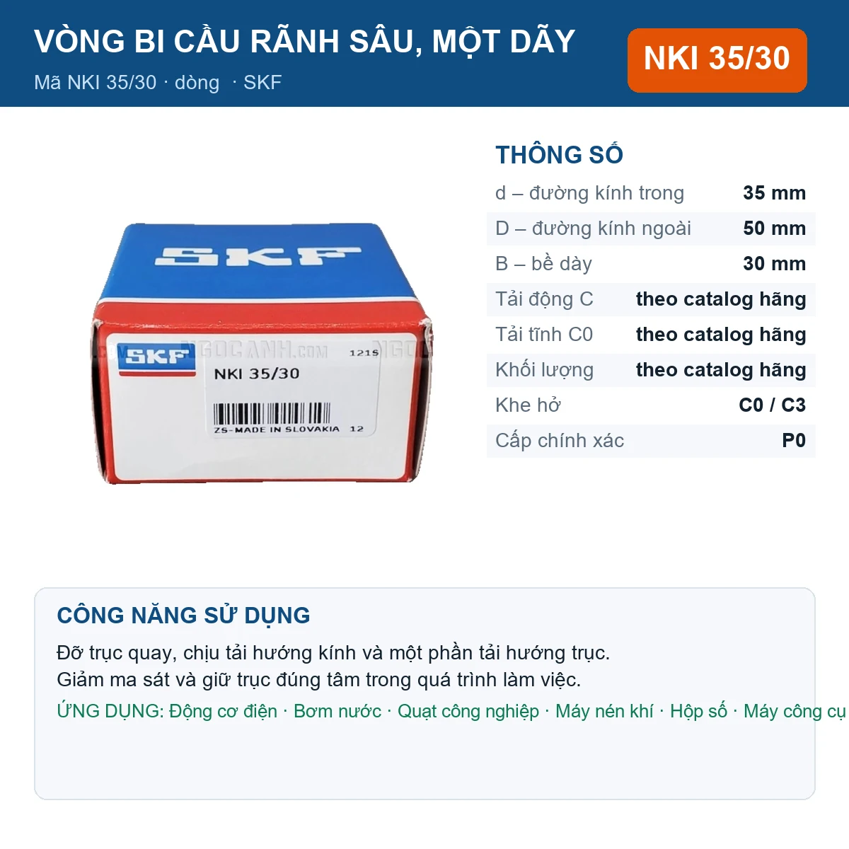 Vòng bi SKF NKI 35/30 35x50x30mm — Ảnh đăng sản phẩm (web)