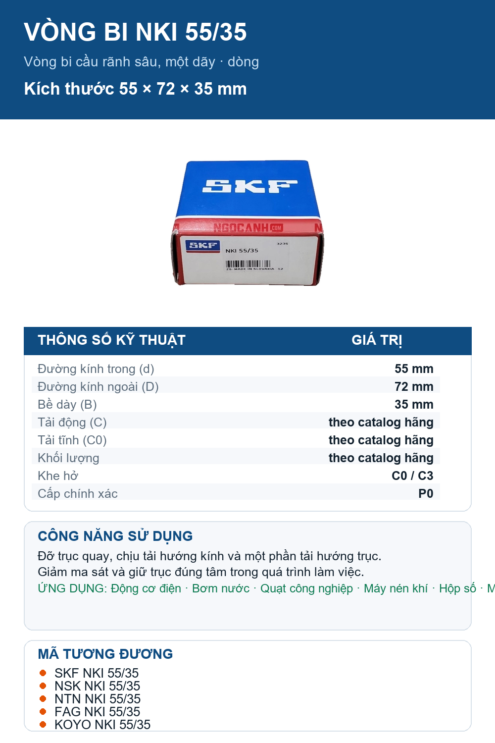 Vòng bi SKF NKI 55/35 55x72x35mm — Ảnh thông số (Pinterest)