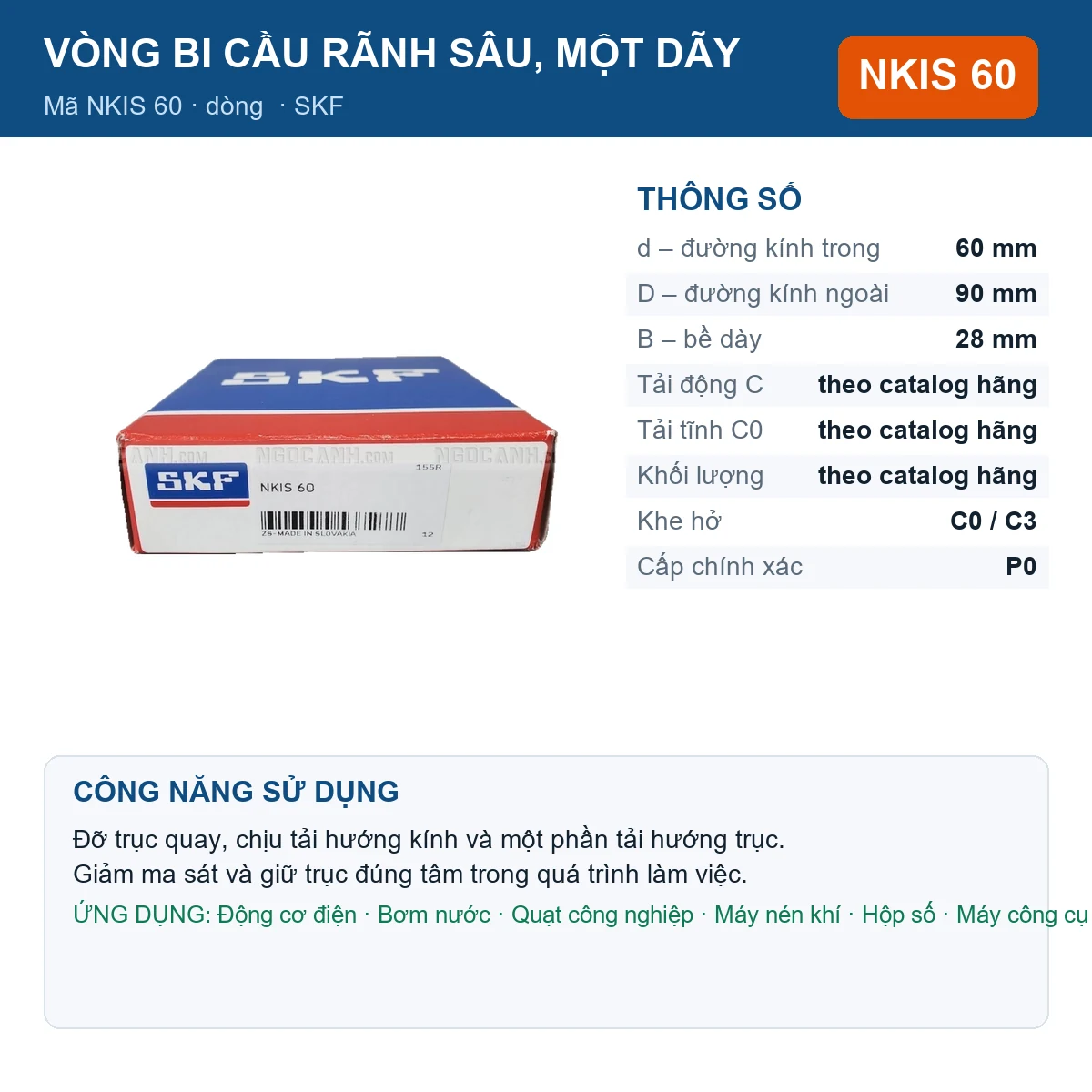 Vòng bi SKF NKIS 60 60x90x28mm — Ảnh đăng sản phẩm (web)