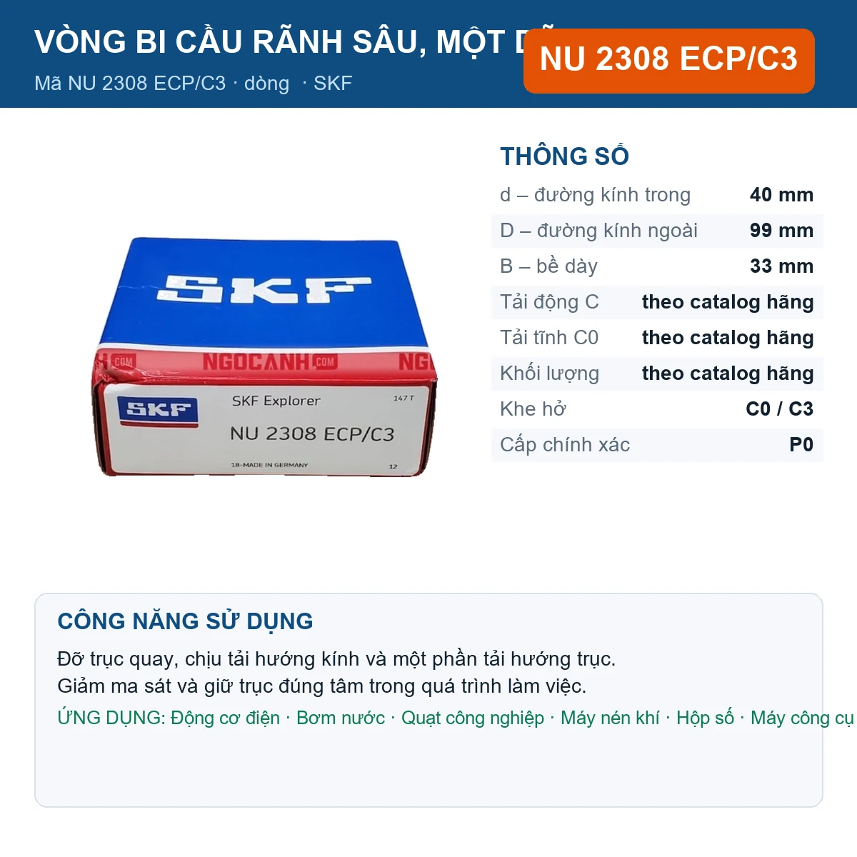 Vòng bi NU 2308 ECP/C3
