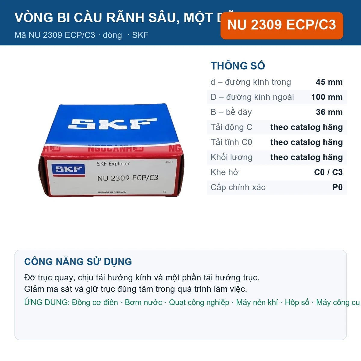 Vòng bi NU 2309 ECP/C3