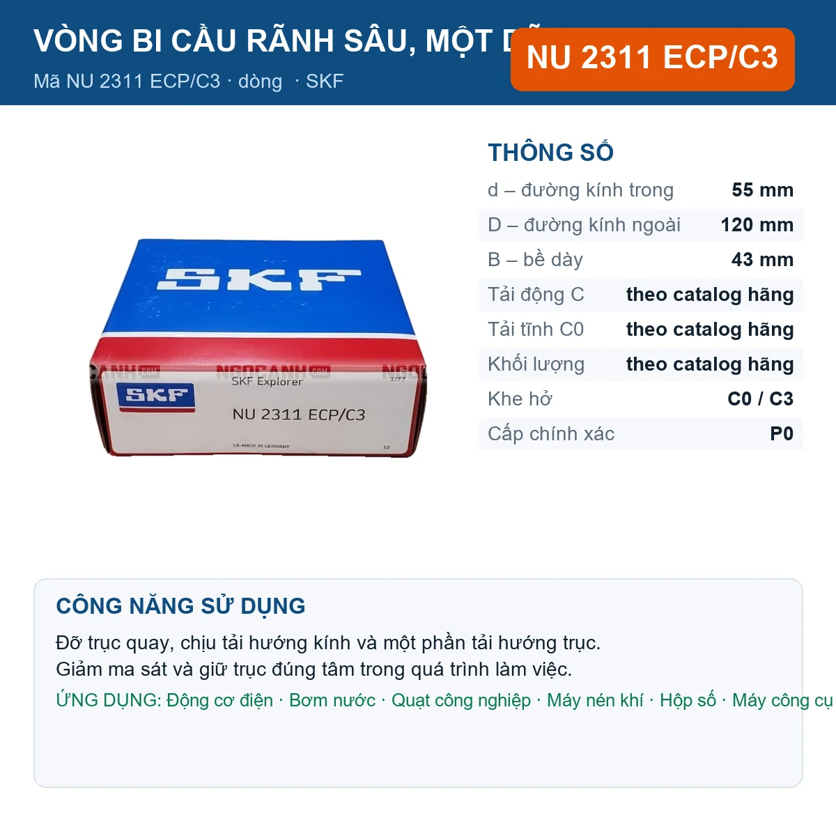Vòng bi NU 2311 ECP/C3