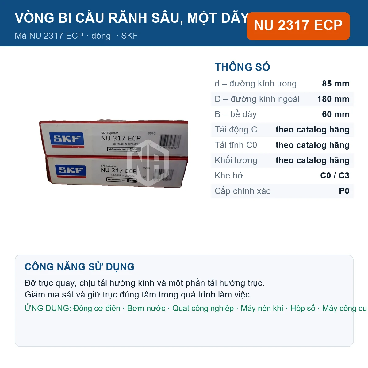 Vòng bi SKF NU 2317 ECP 85x180x60mm — Ảnh đăng sản phẩm (web)