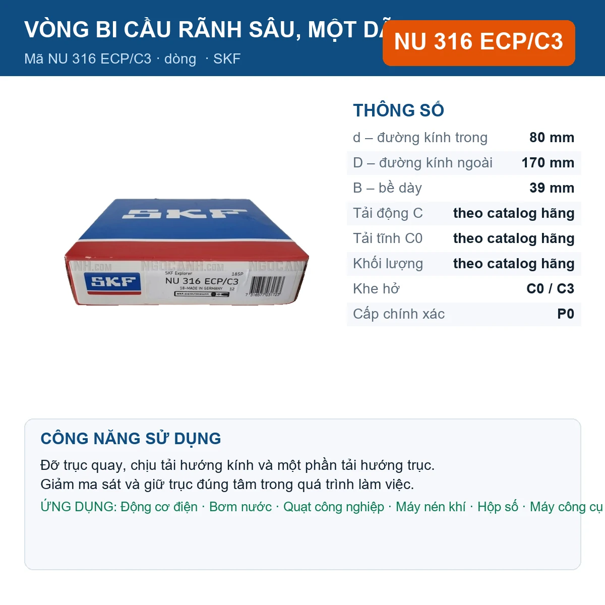 Vòng bi NU 316 ECP/C3