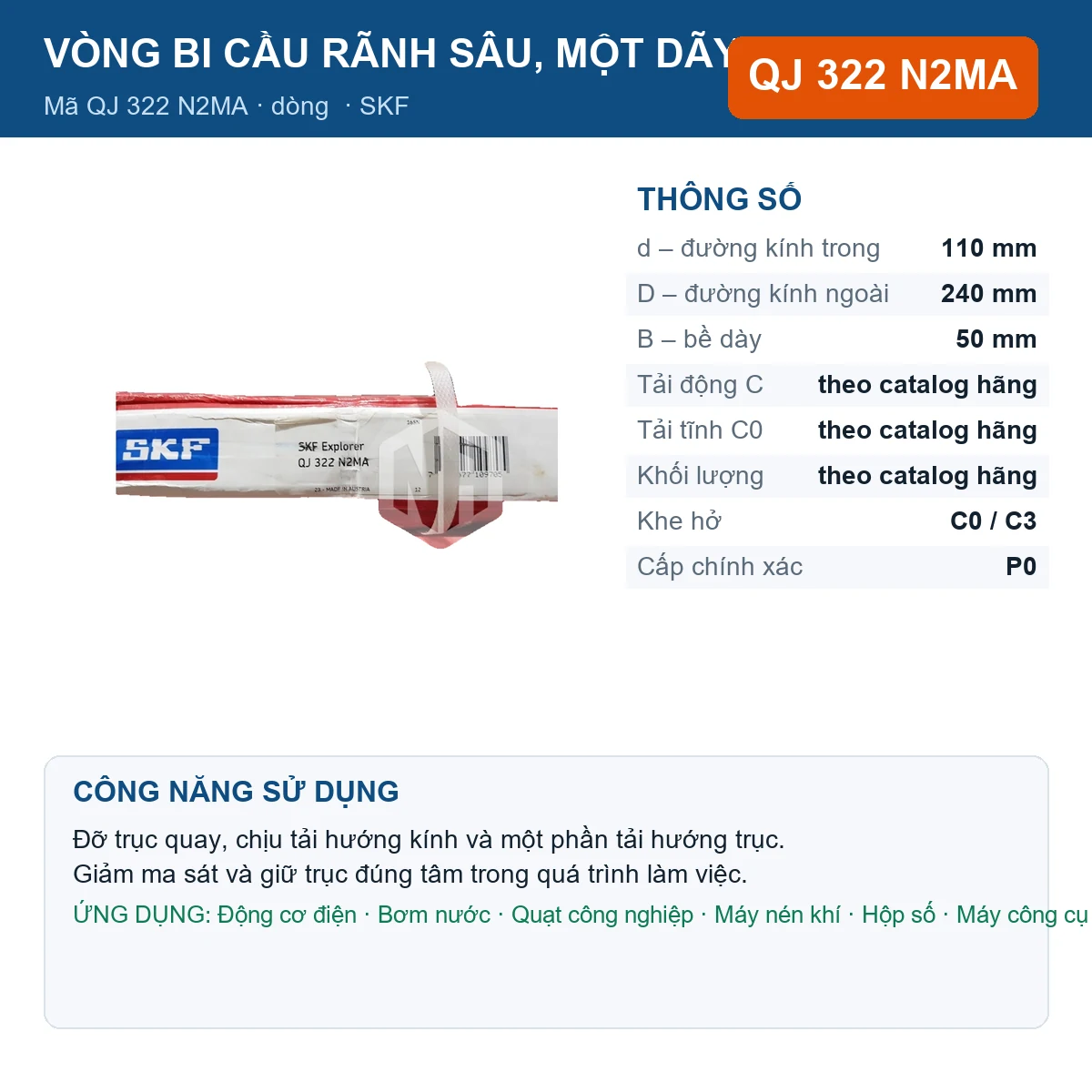 Vòng bi SKF QJ 322 N2MA 110x240x50mm — Ảnh đăng sản phẩm (web)