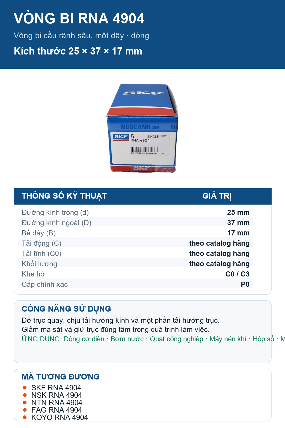 Vòng bi SKF RNA 4904 25x37x17mm — Ảnh thông số (Pinterest)