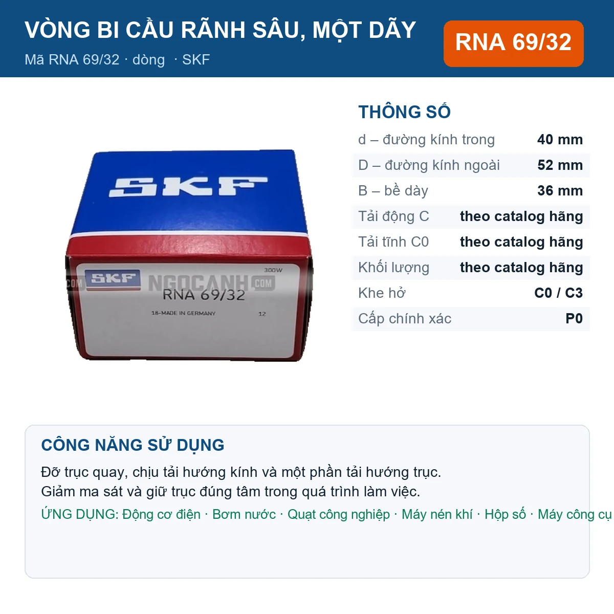 Vòng bi SKF RNA 69/32 40x52x36mm — Ảnh đăng sản phẩm (web)