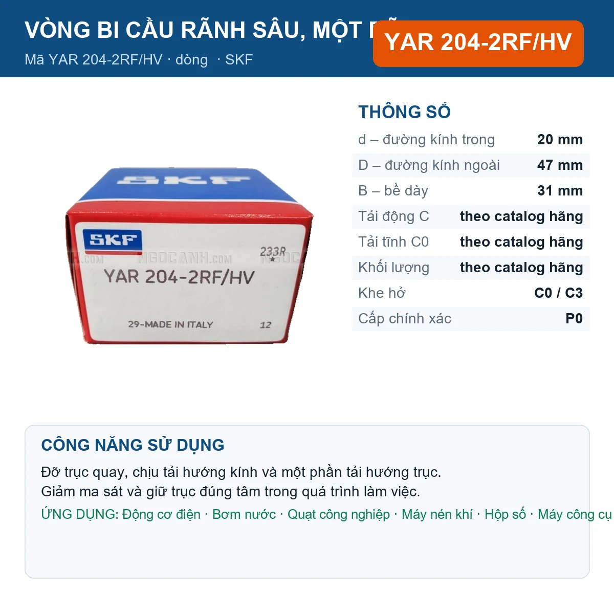 Vòng bi YAR 204-2RF/HV