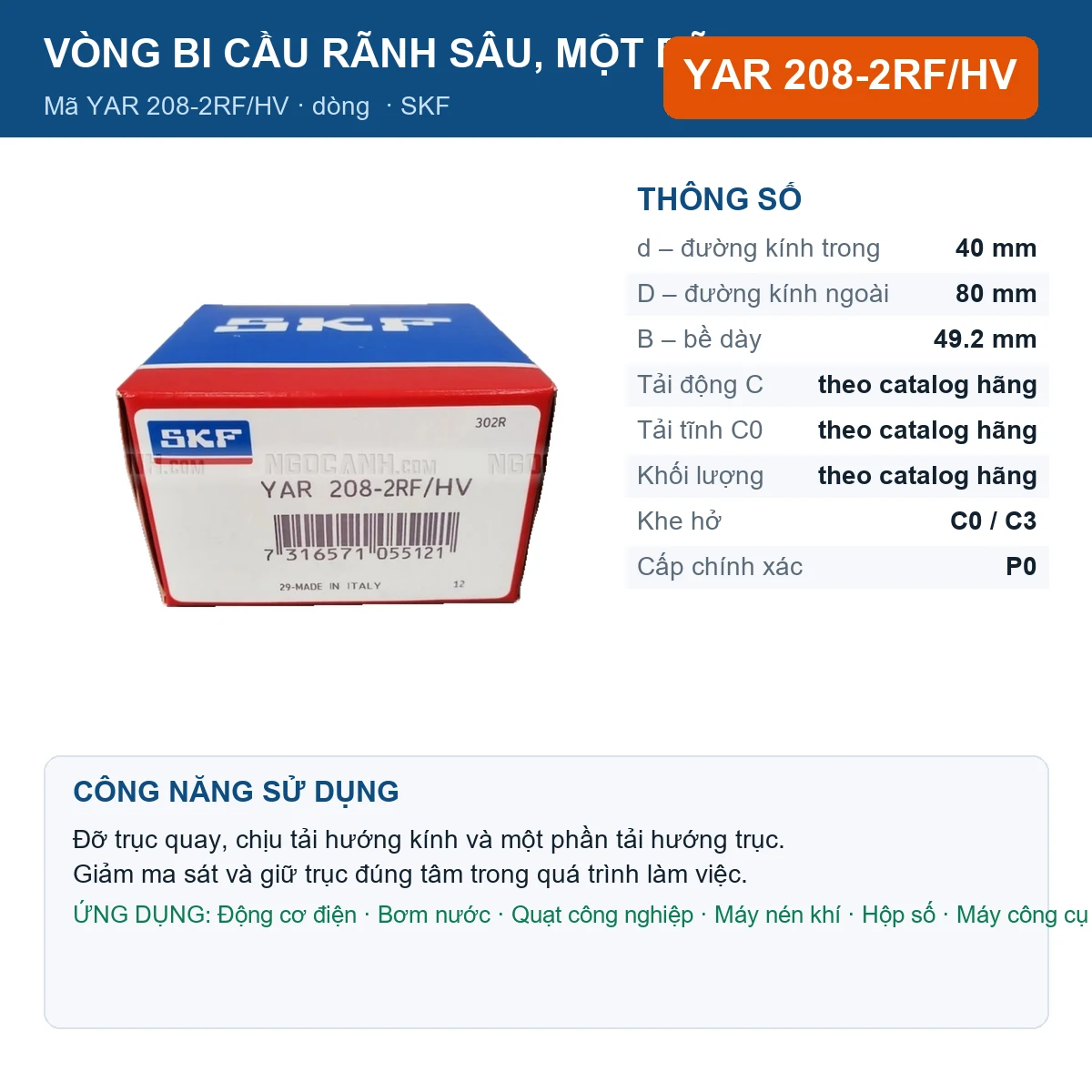 Vòng bi YAR 208-2RF/HV