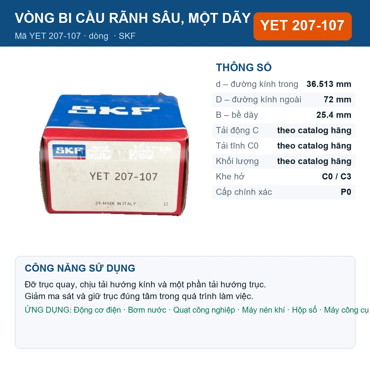 Vòng bi SKF YET 207-107 36.513x72x25.4mm — Ảnh đăng sản phẩm (web)