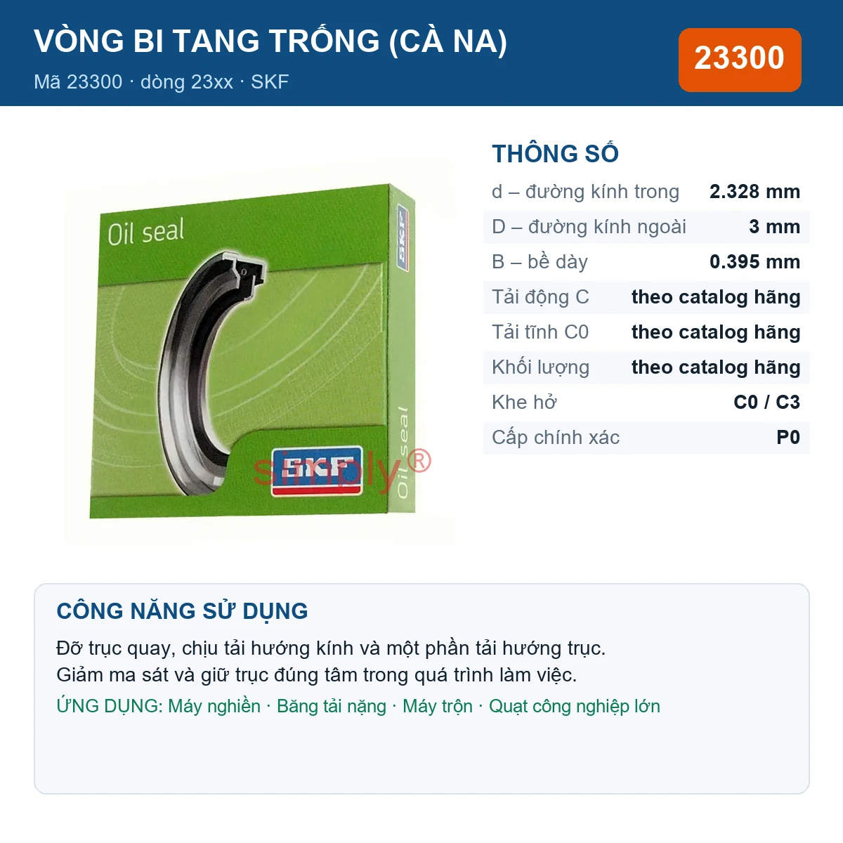 Vòng bi bạc đạn 23300 2.328x3x0.395mm SKF — Ảnh đăng sản phẩm (web)