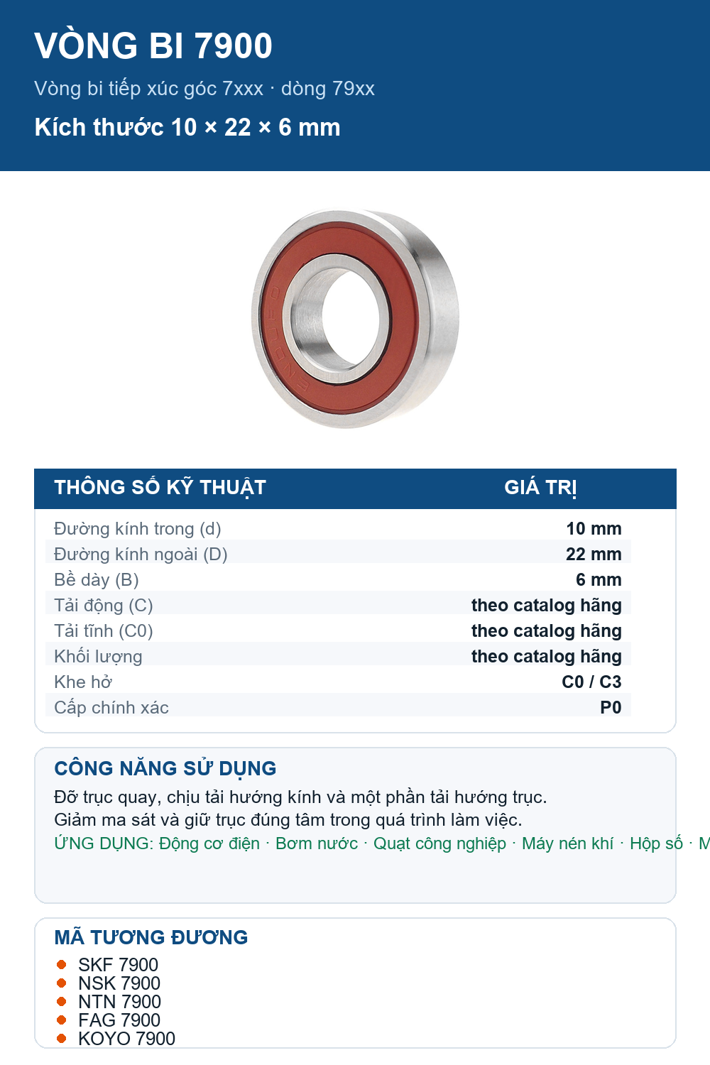 Vòng bi bạc đạn 7900 10x22x6mm Enduro — Ảnh thông số (Pinterest)