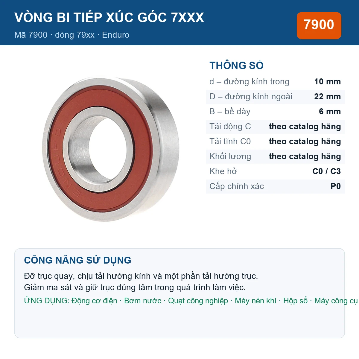 Vòng bi bạc đạn 7900 10x22x6mm Enduro — Ảnh đăng sản phẩm (web)